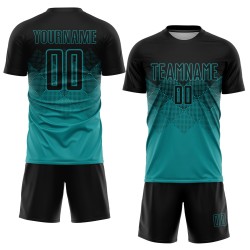 Jersey Soccer Custom Sublimation Uniform Teal Black Jersey Soccer Custom Sublimation Uniform Teal Black