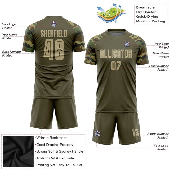 Gold-Camo Sublimation Salute To Service Uniform Soccer Olive Custom Jersey Vegas Gold-Camo Sublimation Salute To Service Uniform Soccer Olive Custom Jersey Vegas