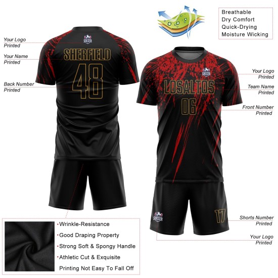 Custom Old Sublimation Uniform Black Gold-Red Black Jersey Soccer Custom Old Sublimation Uniform Black Gold-Red Black Jersey Soccer