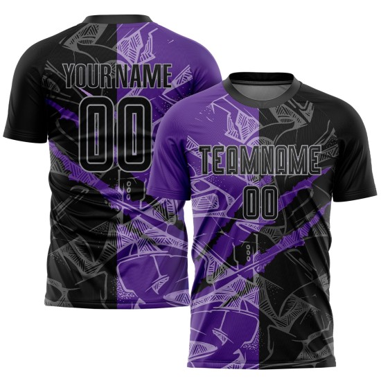 Pattern Uniform Custom Purple-Gray Sublimation Graffiti Jersey Black Scratch Soccer Pattern Uniform Custom Purple-Gray Sublimation Graffiti Jersey Black Scratch Soccer