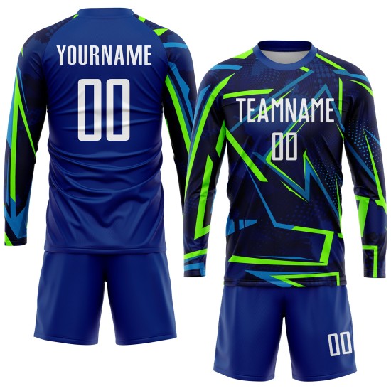 Green Royal Sublimation Jersey Soccer Uniform White-Neon Custom Green Royal Sublimation Jersey Soccer Uniform White-Neon Custom