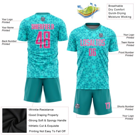 Soccer Pink-White Custom Sublimation Uniform Aqua Jersey Soccer Pink-White Custom Sublimation Uniform Aqua Jersey