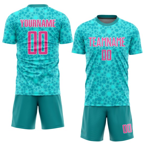 Soccer Pink-White Custom Sublimation Uniform Aqua Jersey Soccer Pink-White Custom Sublimation Uniform Aqua Jersey