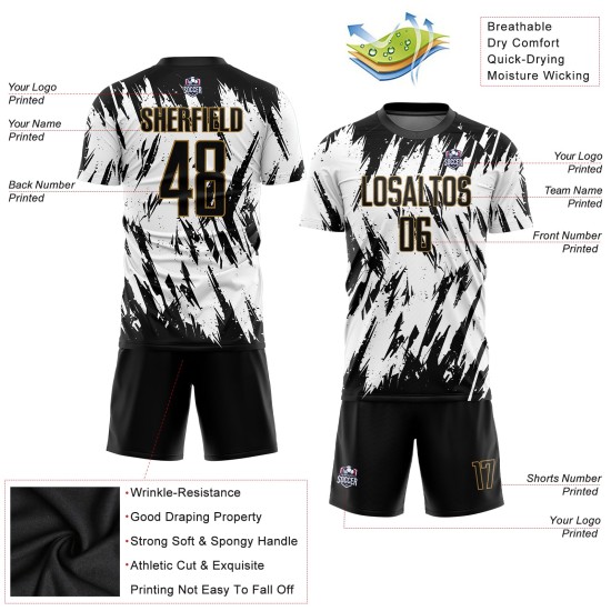 Jersey Black-Old Uniform Gold Custom Sublimation White Soccer Jersey Black-Old Uniform Gold Custom Sublimation White Soccer
