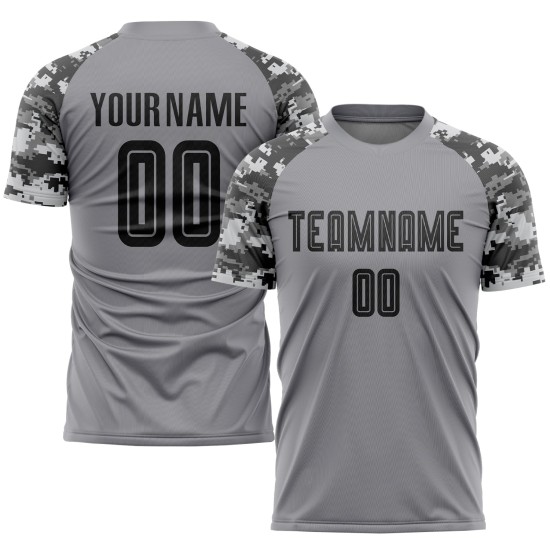 Custom Soccer Black-Camo Gray Jersey Sublimation Uniform Custom Soccer Black-Camo Gray Jersey Sublimation Uniform