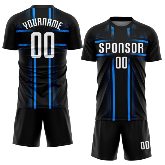 Soccer Custom Blue Uniform White-Light Black Sublimation Jersey Soccer Custom Blue Uniform White-Light Black Sublimation Jersey