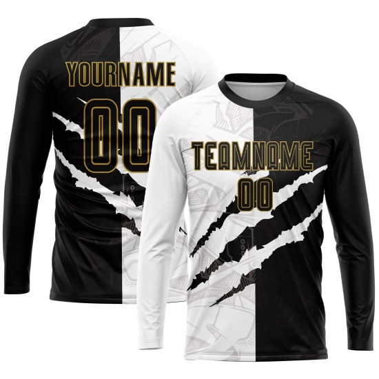 Pattern Scratch Black-Old Gold Uniform Custom Jersey Soccer Sublimation Graffiti Pattern Scratch Black-Old Gold Uniform Custom Jersey Soccer Sublimation Graffiti