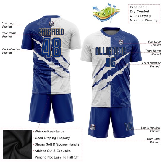White-Old Scratch Jersey Royal Gold Soccer Graffiti Pattern Custom Uniform Sublimation White-Old Scratch Jersey Royal Gold Soccer Graffiti Pattern Custom Uniform Sublimation