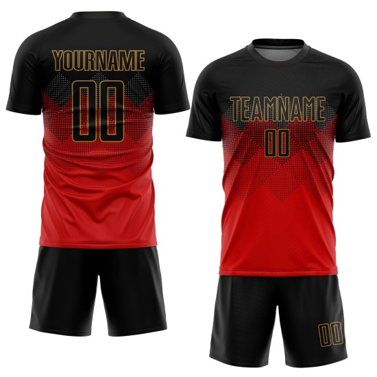 Uniform Gold Custom Sublimation Jersey Black-Old Red Soccer Uniform Gold Custom Sublimation Jersey Black-Old Red Soccer