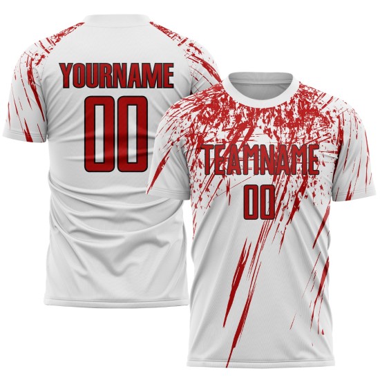 Sublimation White Soccer Custom Red-Black Uniform Jersey Sublimation White Soccer Custom Red-Black Uniform Jersey