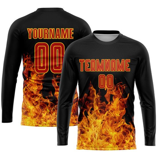Sublimation Red-Gold Black Flame Soccer Uniform Custom Jersey Sublimation Red-Gold Black Flame Soccer Uniform Custom Jersey