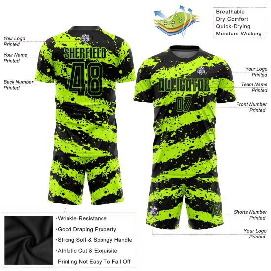 Green Neon Uniform Sublimation Jersey Custom Soccer Black