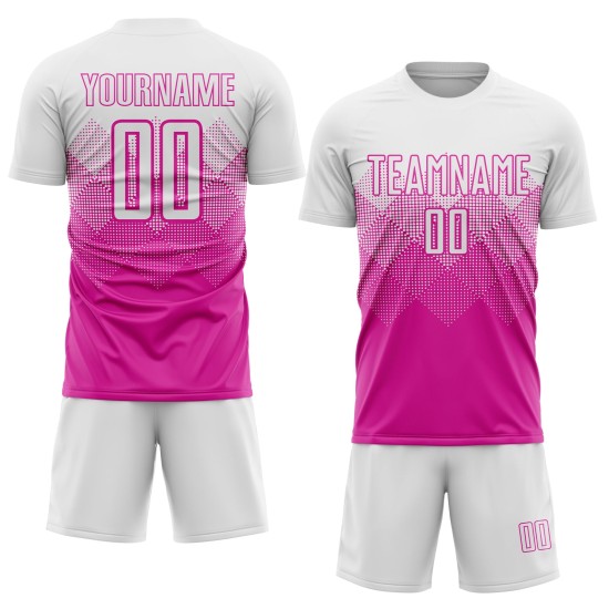 Uniform White Deep Pink Custom Sublimation Soccer Jersey Uniform White Deep Pink Custom Sublimation Soccer Jersey
