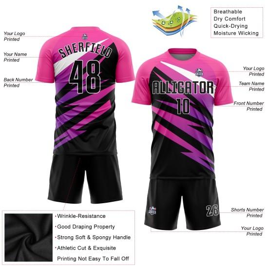 Soccer Sublimation Pink Black-White Uniform Jersey Custom Soccer Sublimation Pink Black-White Uniform Jersey Custom