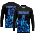 Blue Custom Flame Uniform Sublimation Royal-Light Black Jersey Soccer Blue Custom Flame Uniform Sublimation Royal-Light Black Jersey Soccer