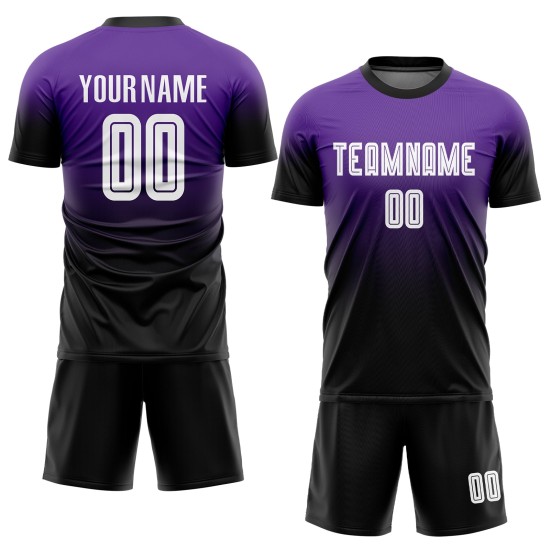 Purple White-Black Soccer Fade Uniform Jersey Custom Fashion Sublimation Purple White-Black Soccer Fade Uniform Jersey Custom Fashion Sublimation