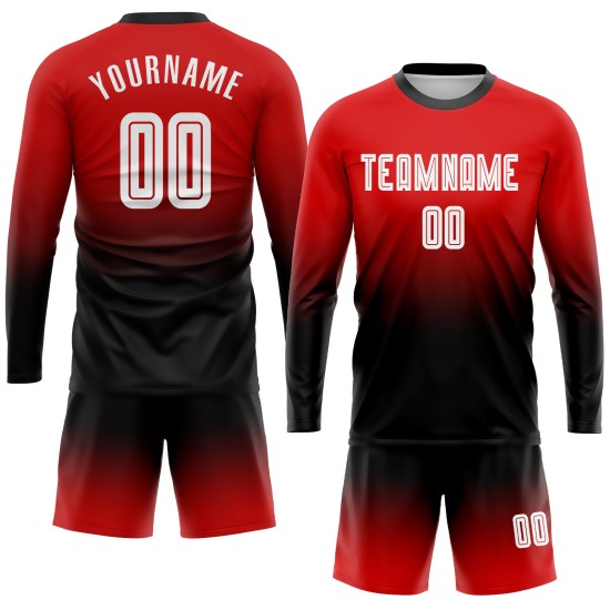 Soccer White-Black Red Fade Custom Sublimation Sleeve Fashion Uniform Long Jersey Soccer White-Black Red Fade Custom Sublimation Sleeve Fashion Uniform Long Jersey